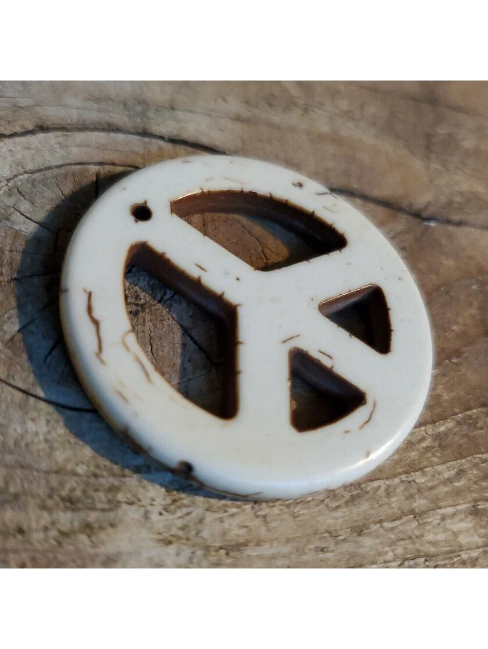 Peace Sign Pendant Off White Magnesite Stone with Matrix